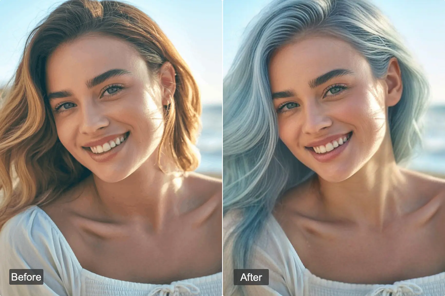 AI Hair Color Changer hero - virtual hair color try-on transformation