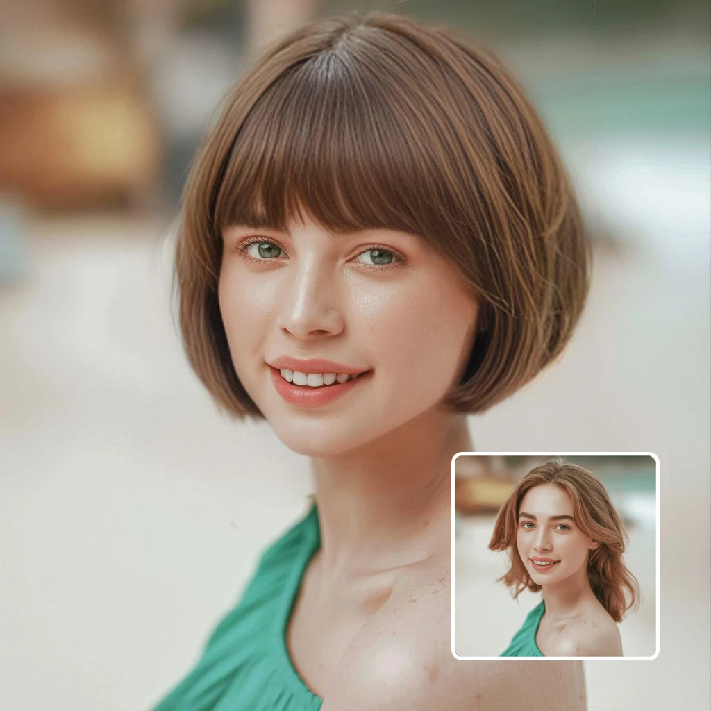 women's hairstyle transformation - woman before and after with bob cut style