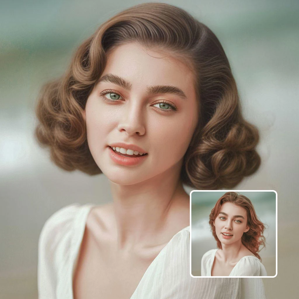 women's hairstyle transformation - woman before and after with french bob style