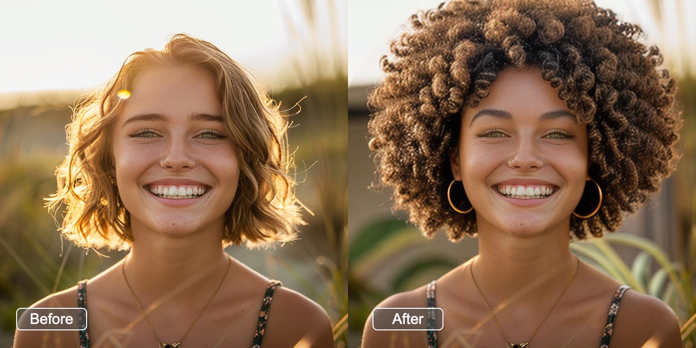 Side-by-side comparison demonstrating the power of AI hairstyle transformation technology