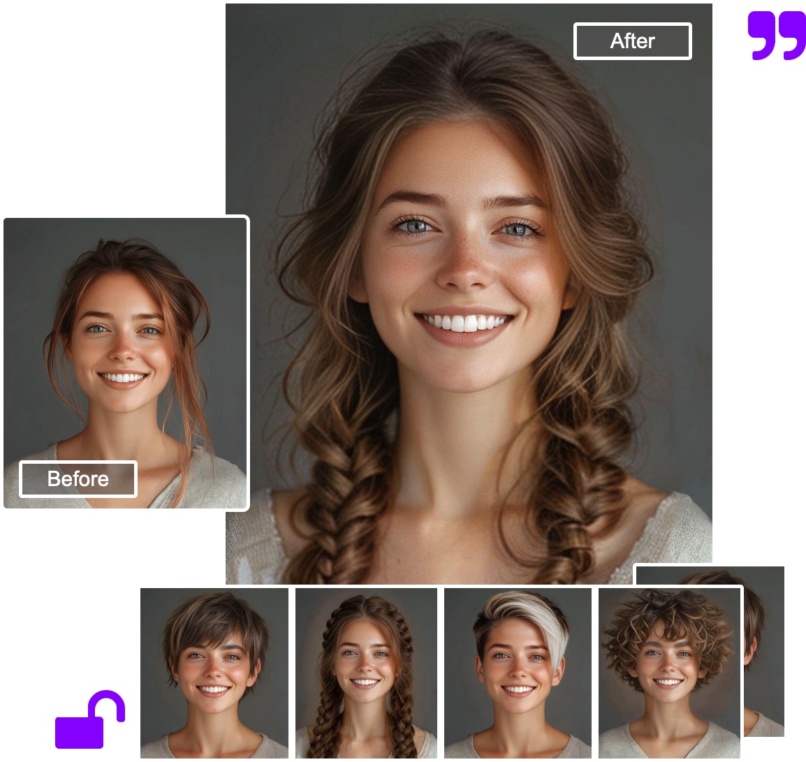 AI Hairstyle Preview - Showcase of before and after hairstyle transformations using artificial intelligence