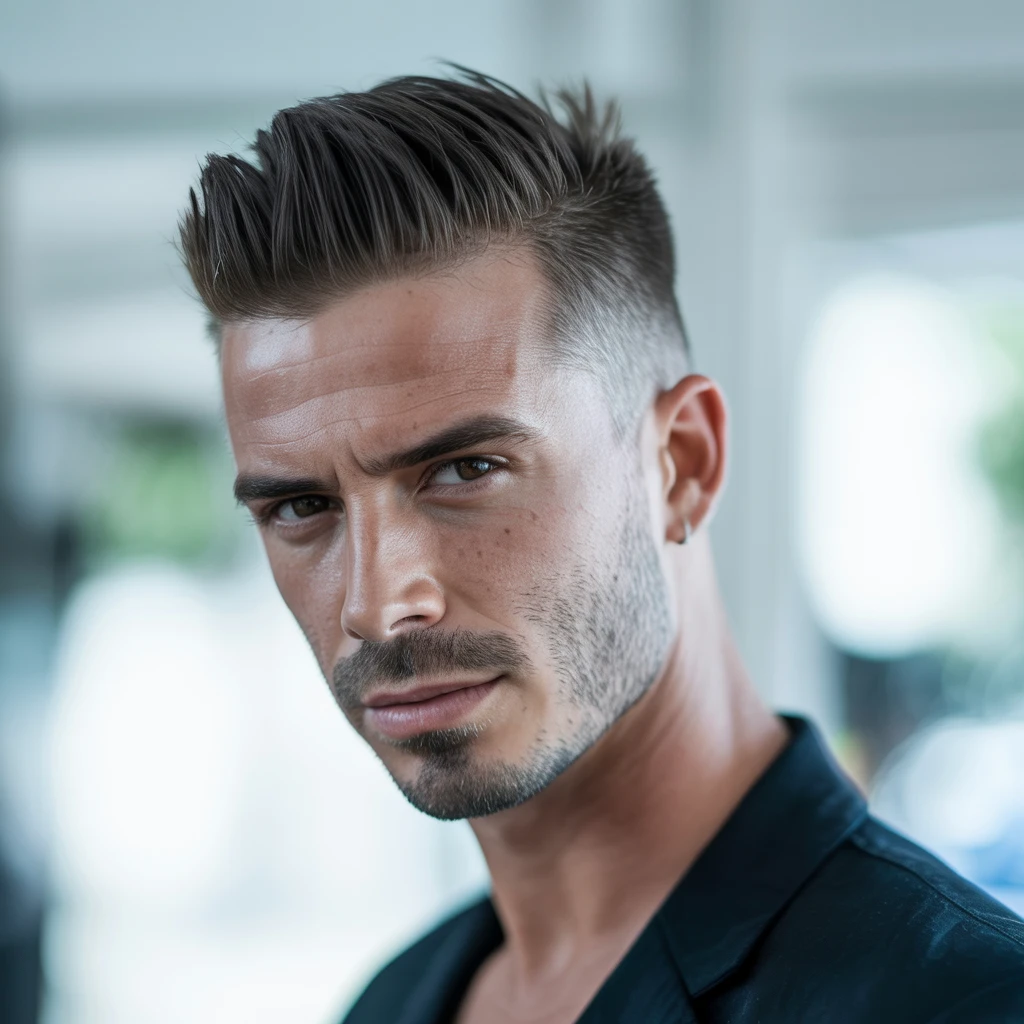 low fade transformation - 40 year old man before and after with burst fade