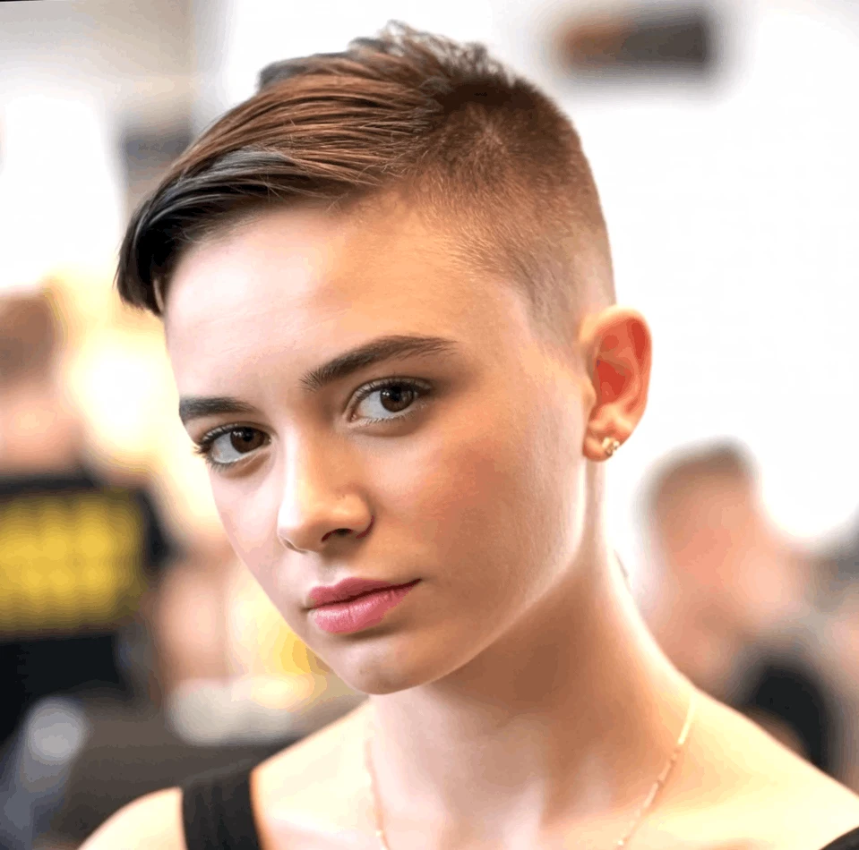 low fade transformation - female before and after with undercut fade