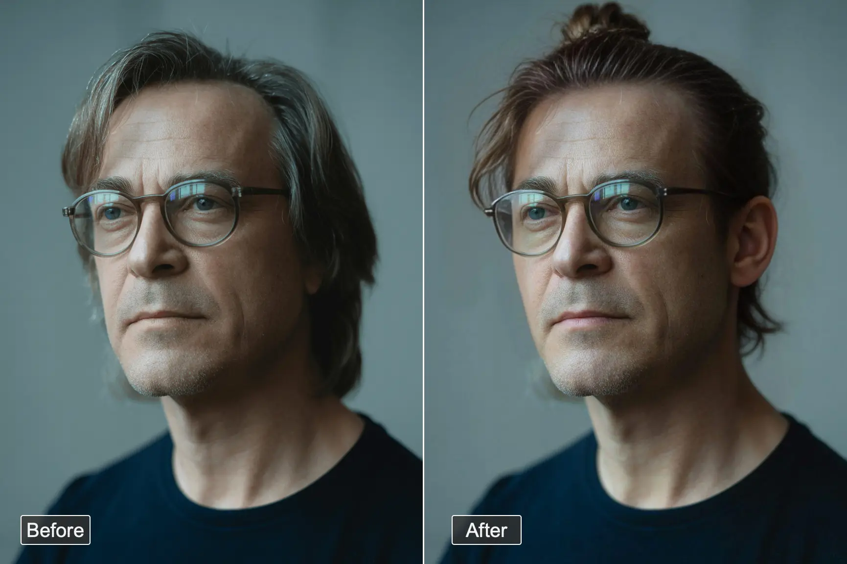 Man bun hero - modern man with stylish man bun hairstyle