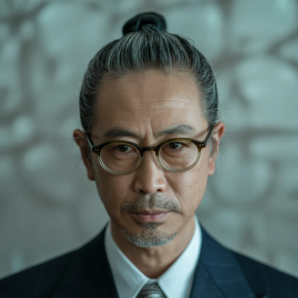 man bun japanese - Japanese man with sleek man bun styling