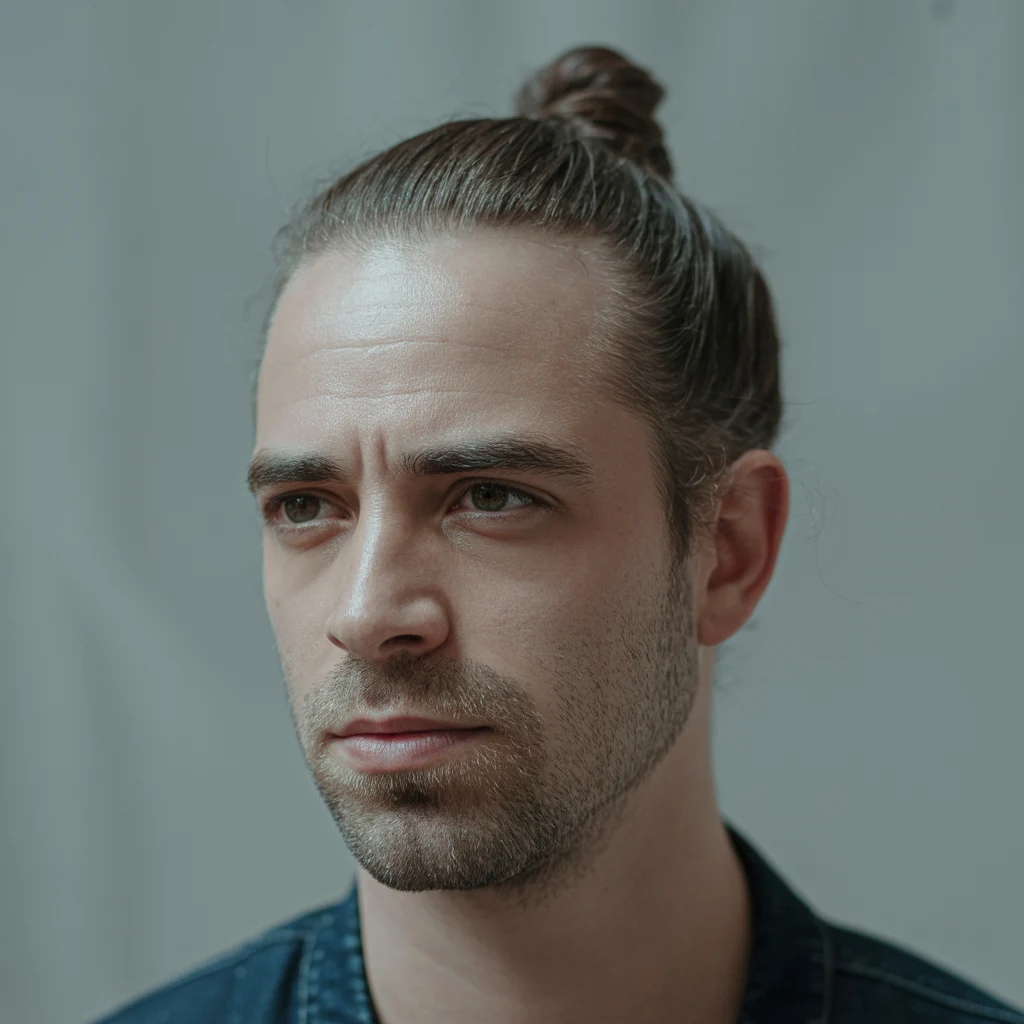 man bun oldman - mature man with elegant man bun hairstyle