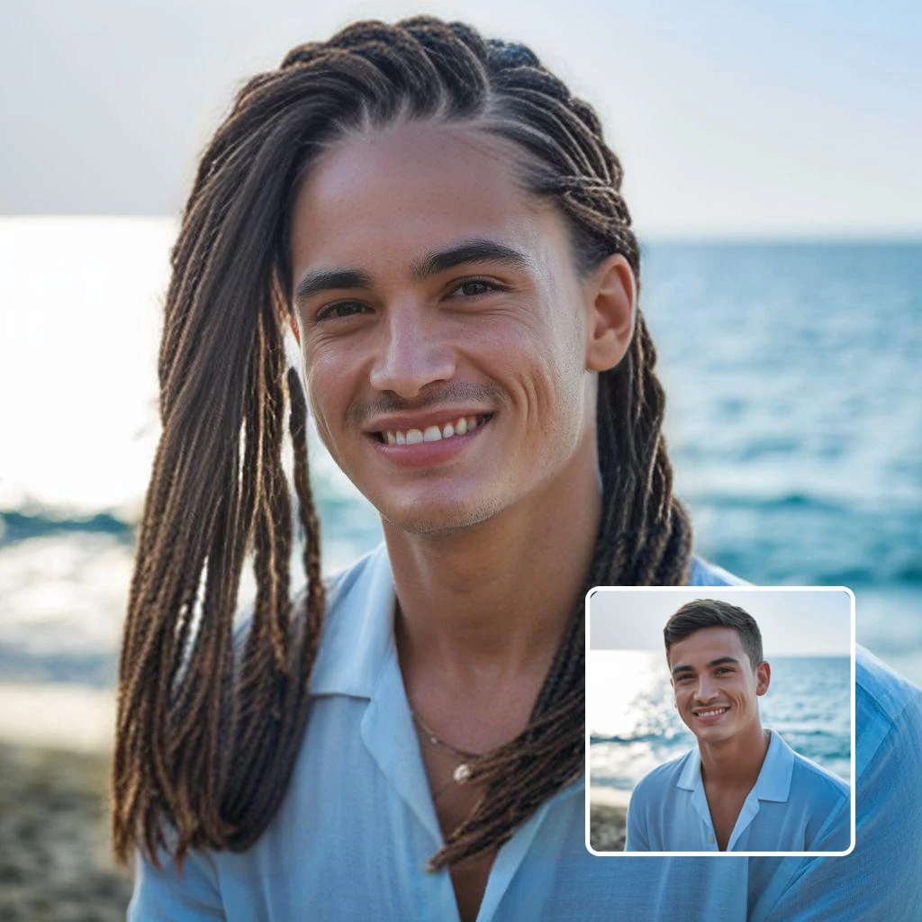 men's hairstyle transformation - man before and after with cornrow style