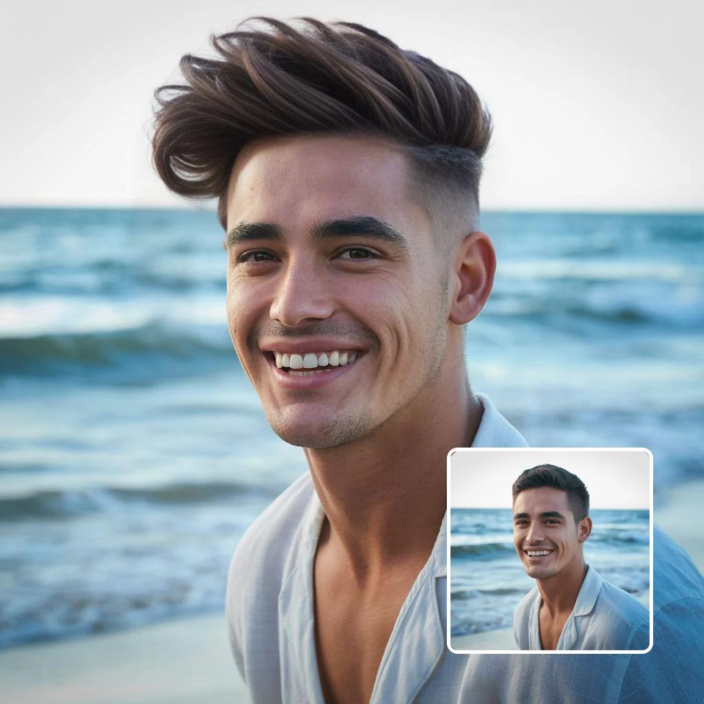 men's hairstyle transformation - man before and after with pompadour style
