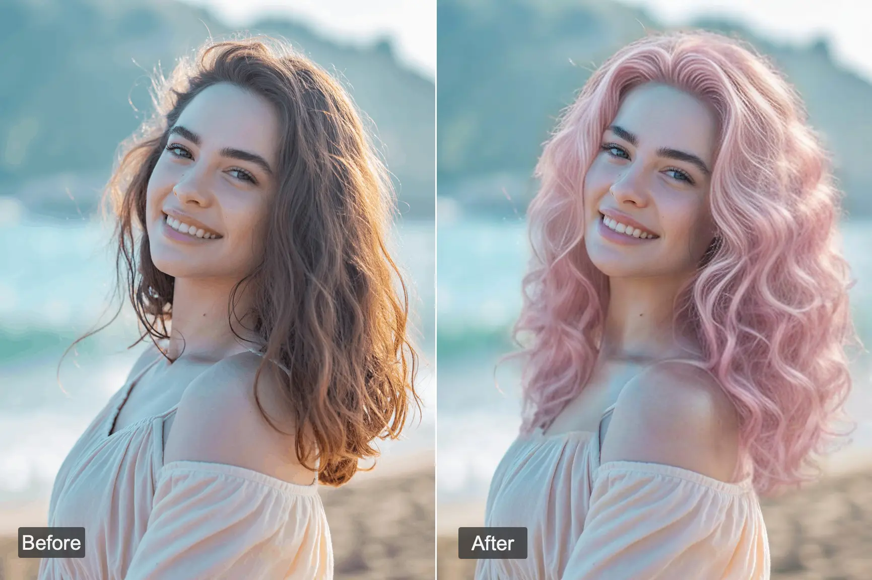 Pink hair filter hero - woman with stunning pink hair transformation
