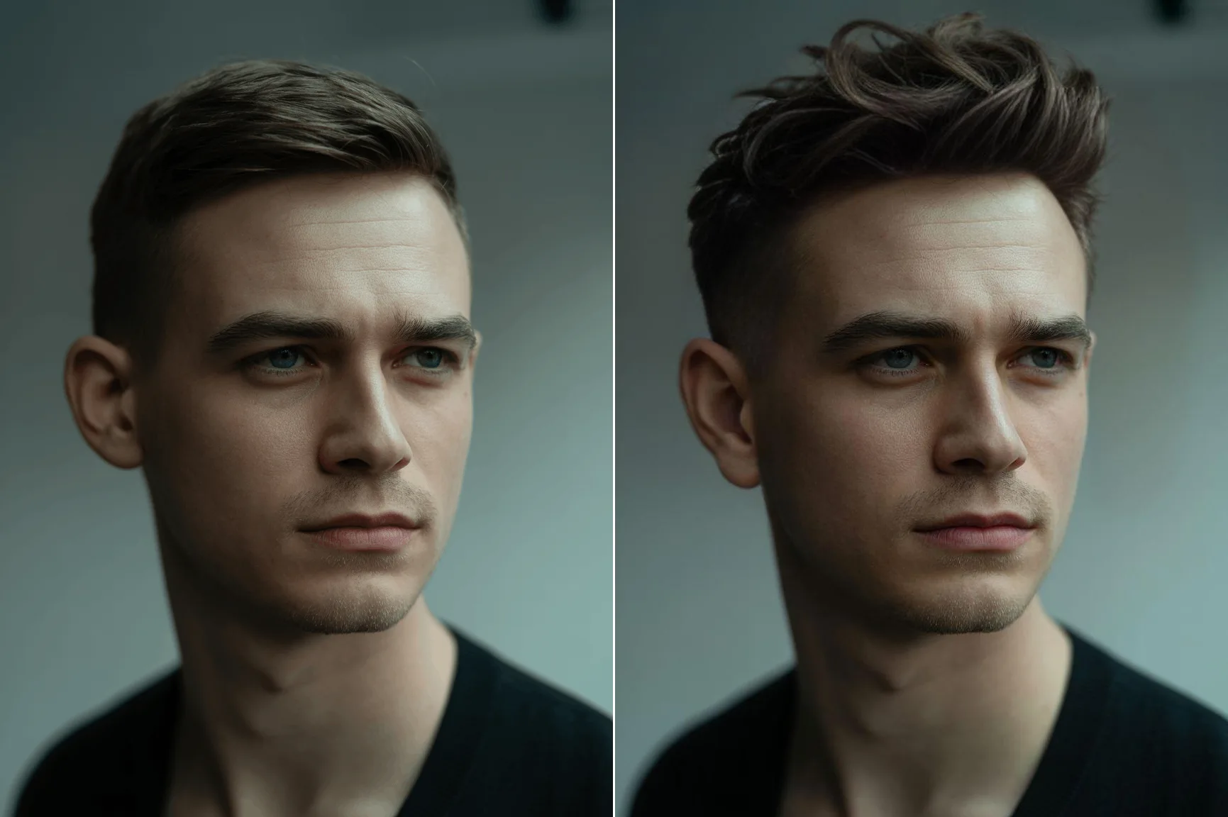 Pompadour haircut transformation result - classic pompadour styling