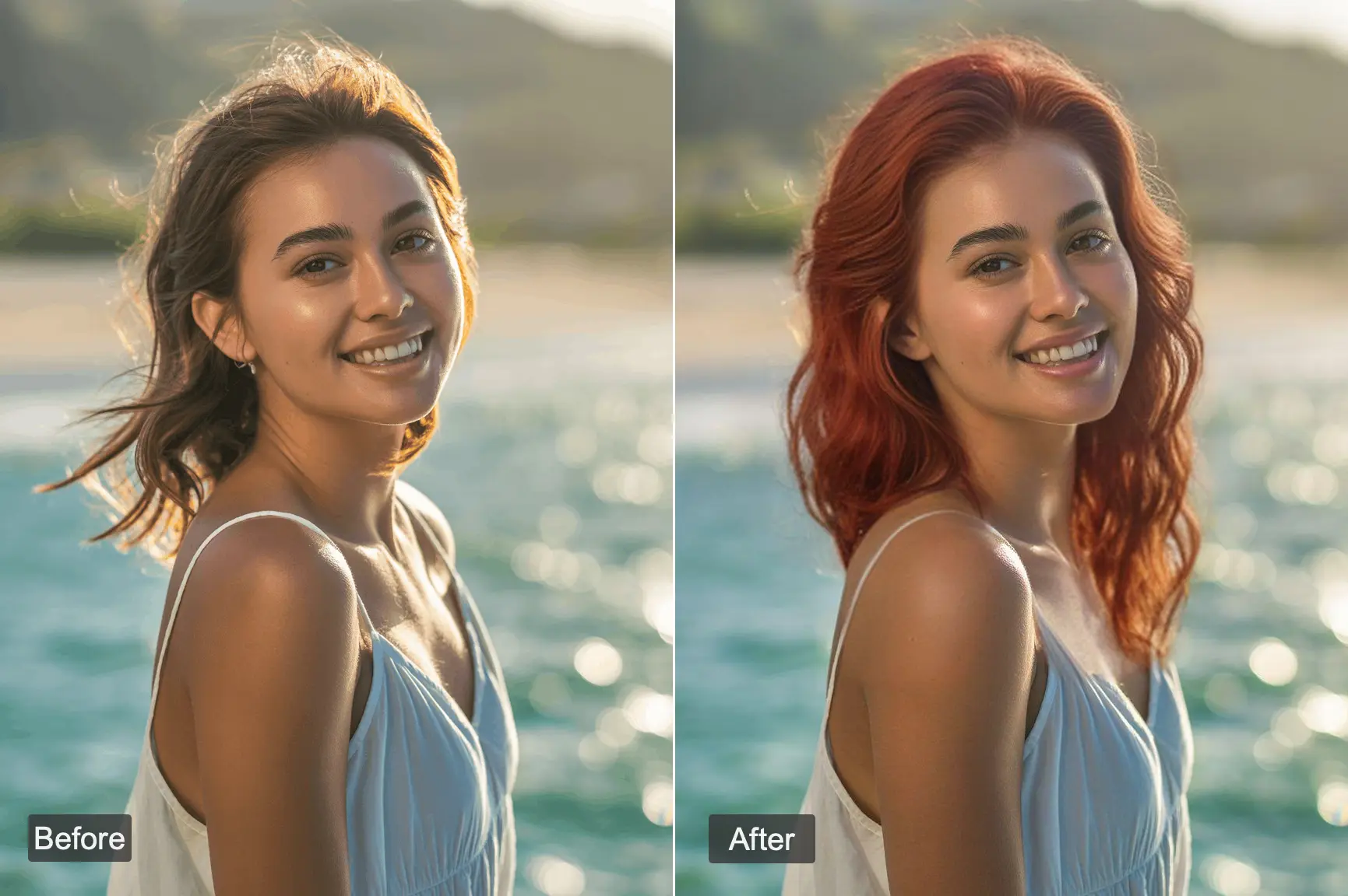 Red hair filter hero - woman with stunning red hair transformation
