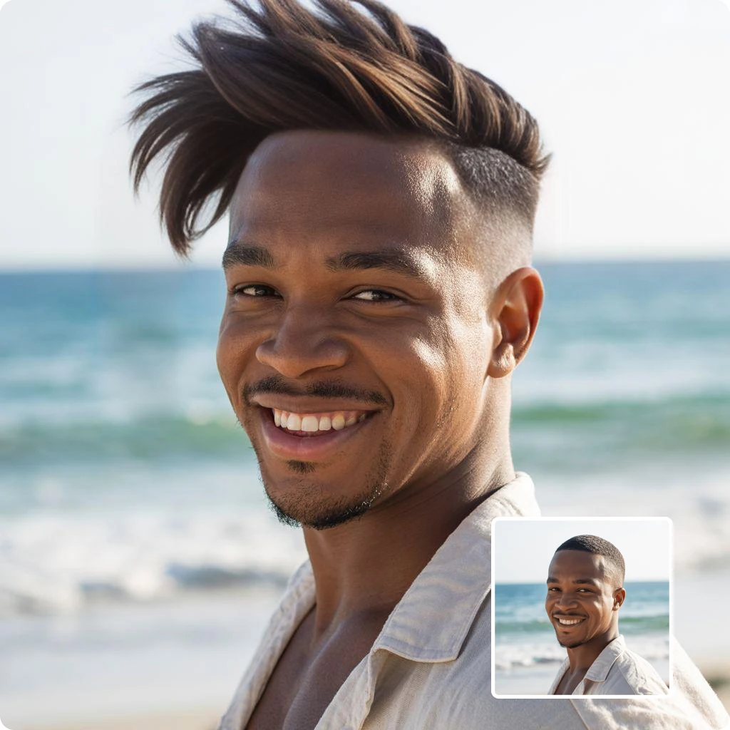 short hair transformation - man before and after with pompadour cut