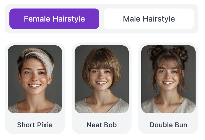 Interactive interface demonstrating hairstyle and color selection process